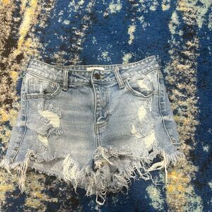 Cello Distressed Raw Hem High Rise Jean Shorts S